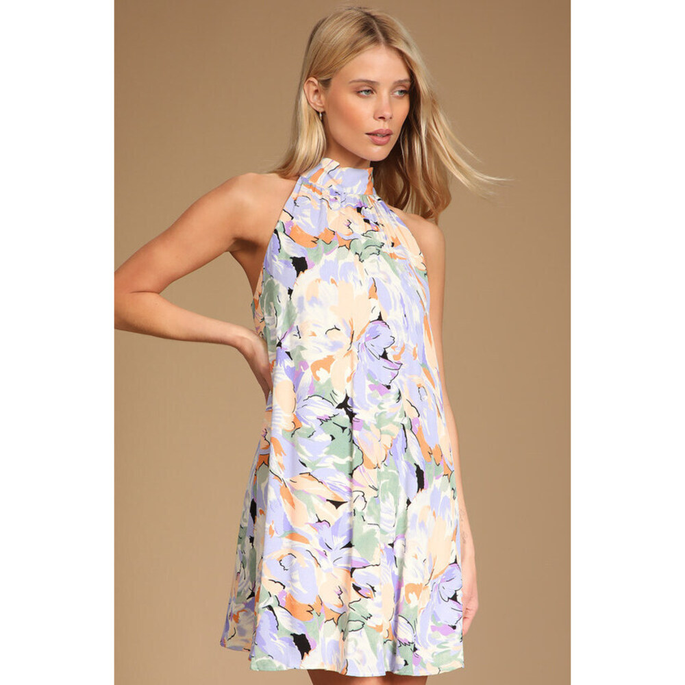 Lulus Tied Back To You Lavender Multi Floral Print Mini Shift Dress Purple
